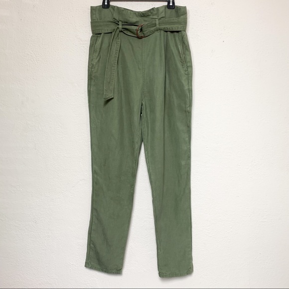 One Teaspoon Olive Green Paperbag High Waist Belted Pants Linen Cotton - Picture 2 of 8